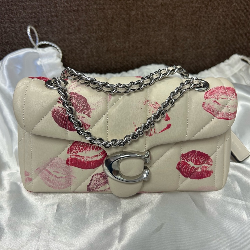 Coach Quilted Shoulder Bag with Red Kiss Print